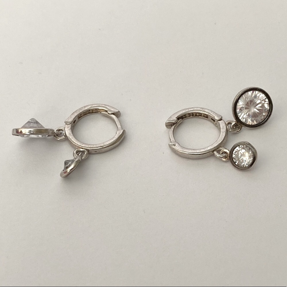 925 Silver double round cubic zirconia hoops earrings - Picture 2 of 4